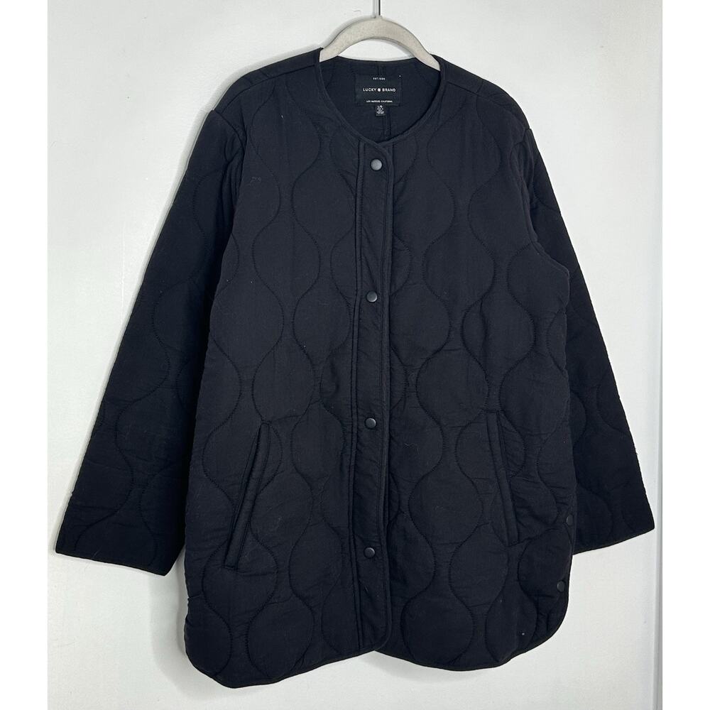 Lucky Brand Black Quilted Snap-Front Teddy Jacket - Picture 2 of 6
